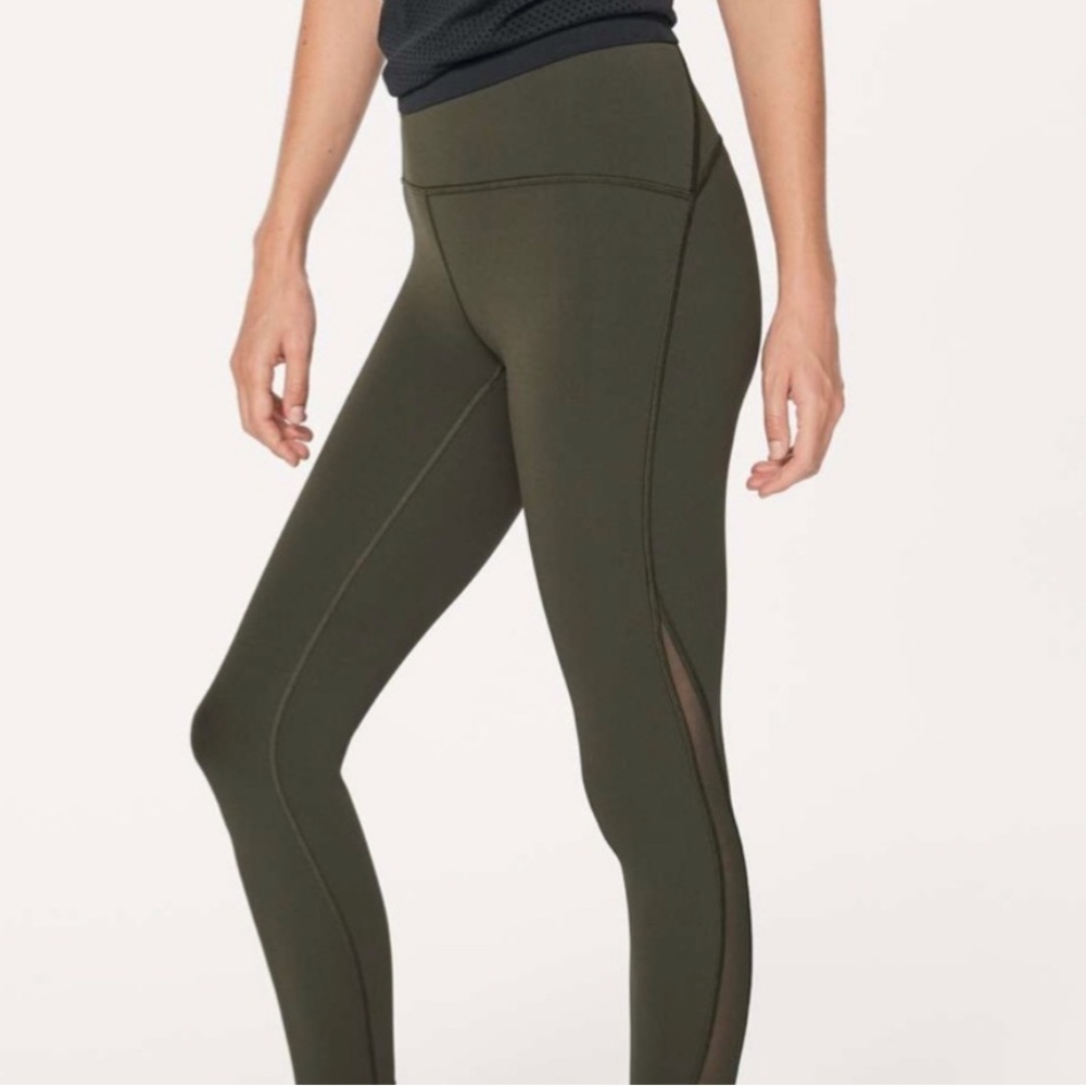 lululemon athletica Olive Green High-Rise Mesh Panel Leggings